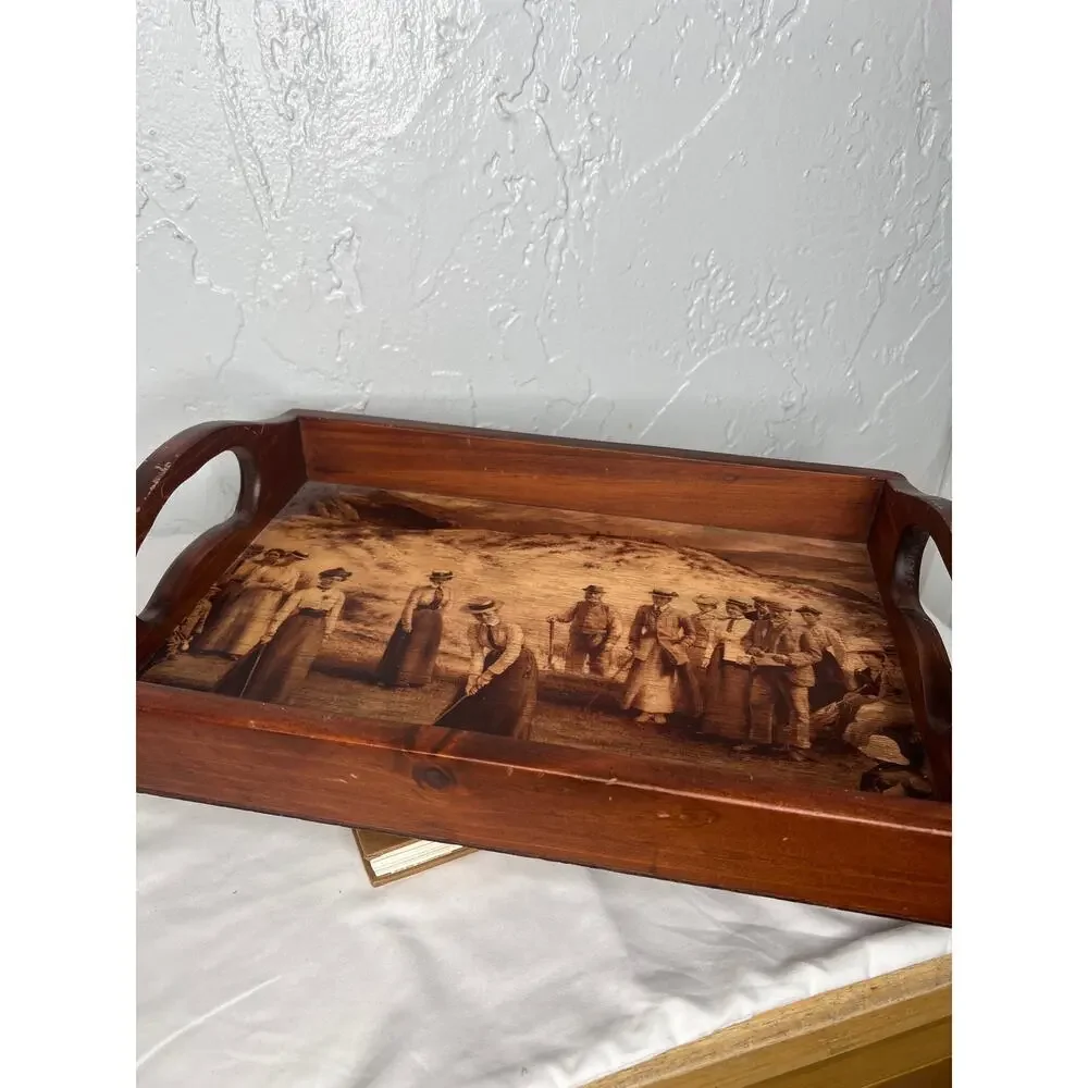 Vintage Wooden Tray Golf Scene Vintage Golf Playing Scene Rustic Traditional